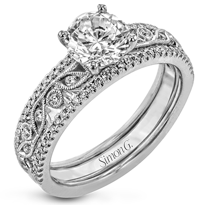 Round - cut Engagement Ring & Matching Wedding Band in 18k Gold with Diamonds - Simon G. Jewelry