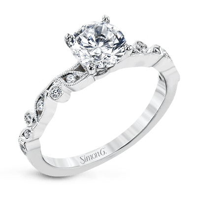 Round - cut Engagement Ring & Matching Wedding Band in 18k Gold with Diamonds - Simon G. Jewelry