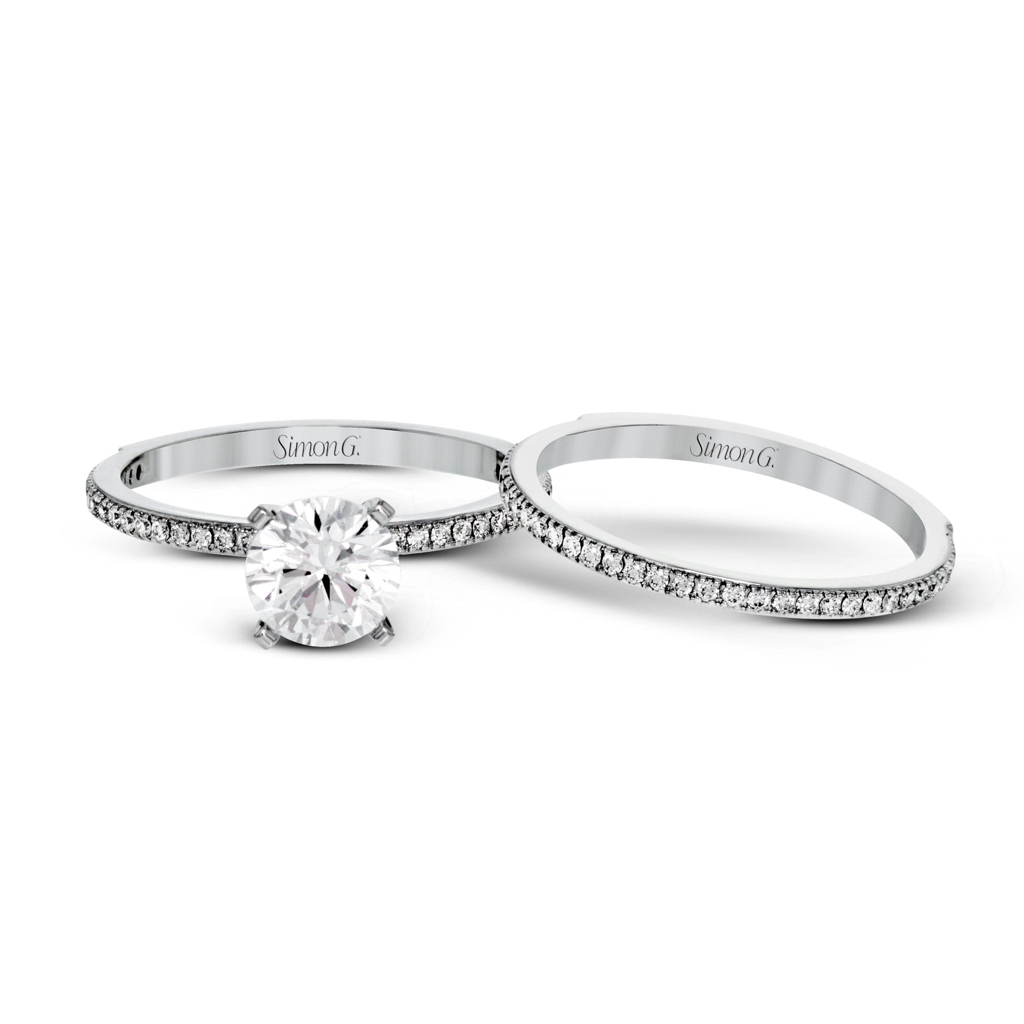 Round - cut Engagement Ring & Matching Wedding Band in 18k Gold with Diamonds - Simon G. Jewelry