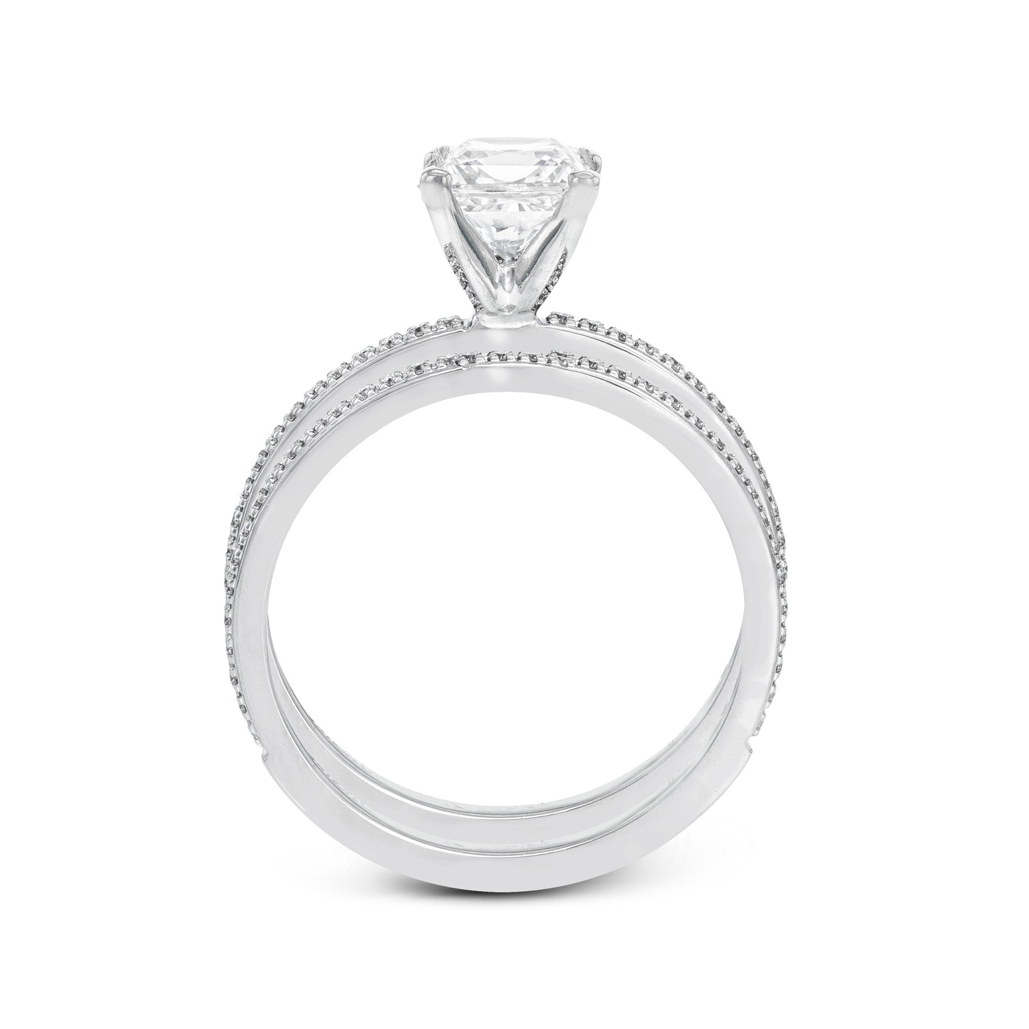 Emerald - cut Engagement Ring & Matching Wedding Band in 18k Gold with Diamonds - Simon G. Jewelry