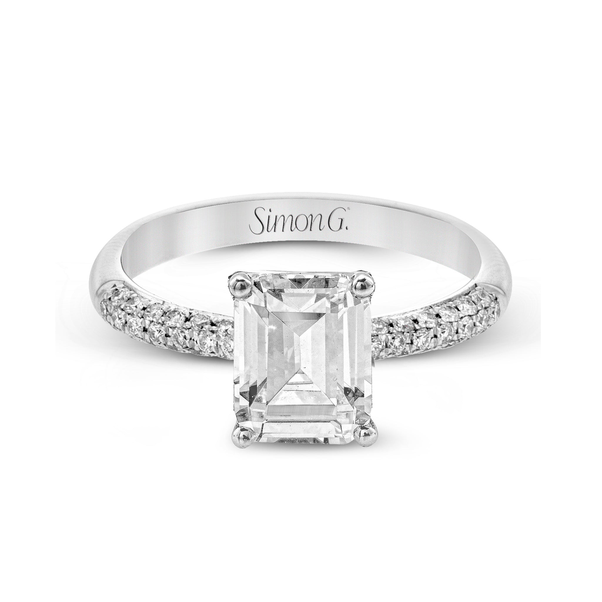 Emerald - cut Engagement Ring & Matching Wedding Band in 18k Gold with Diamonds - Simon G. Jewelry