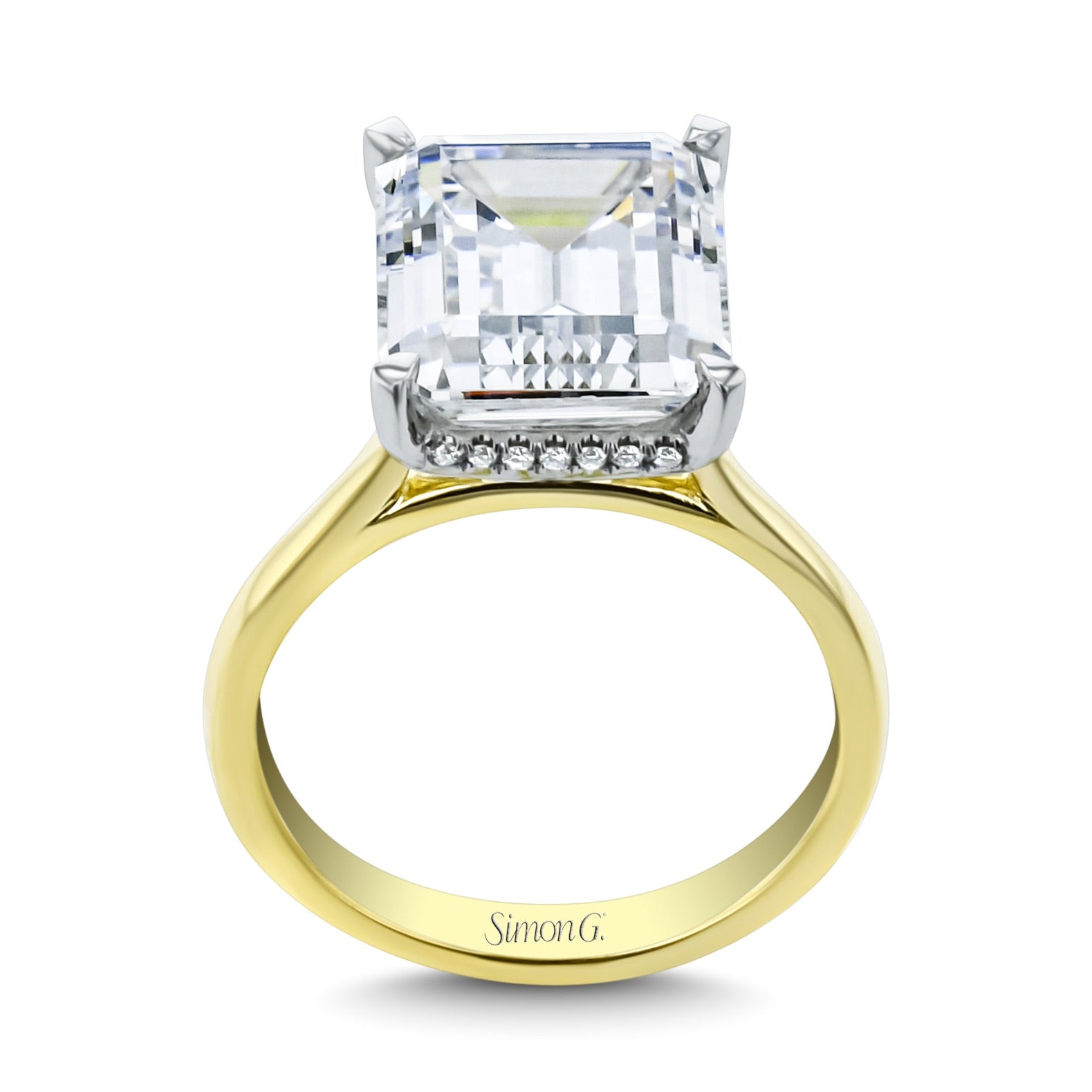 Emerald - cut Hidden Halo Engagement Ring in 18k Gold with Diamonds - Simon G. Jewelry