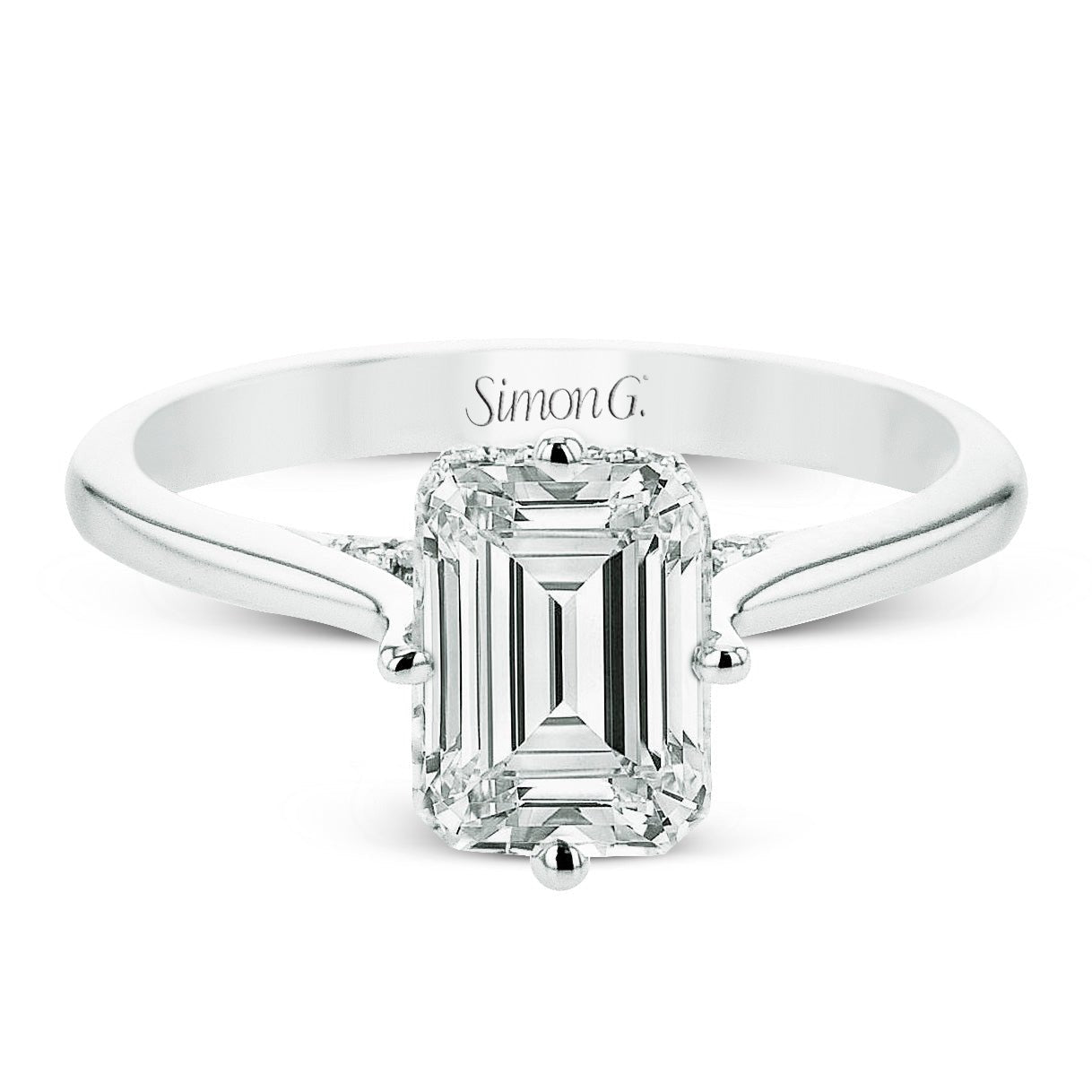 Emerald - Cut Hidden Halo Engagement Ring In 18k Gold With Diamonds - Simon G. Jewelry