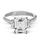 Emerald - cut Three - stone Engagement Ring in 18k Gold with Diamonds - Simon G. Jewelry