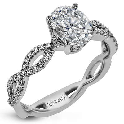 Oval - cut Criss - cross Engagement Ring & Matching Wedding Band in 18k Gold with Diamonds - Simon G. Jewelry