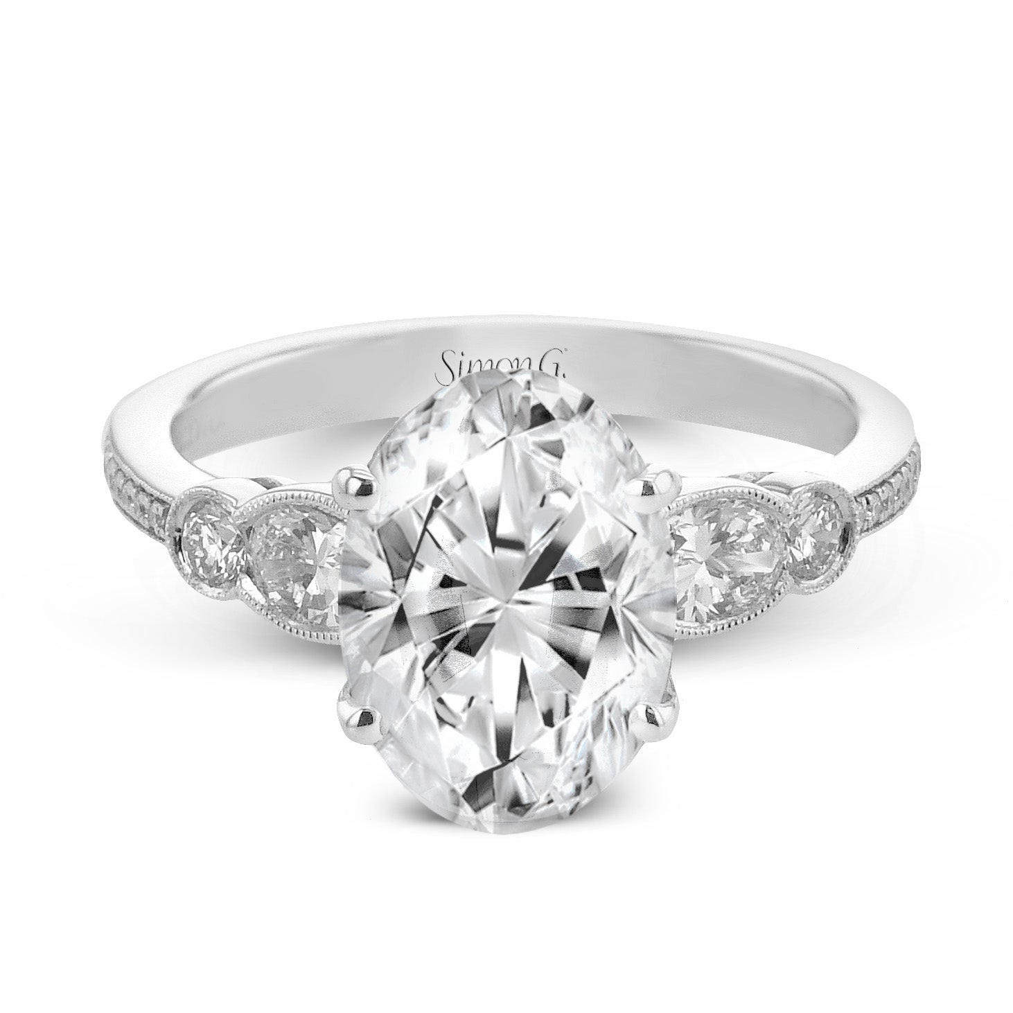 Oval - cut Engagement Ring in 18k Gold with Diamonds - Simon G. Jewelry