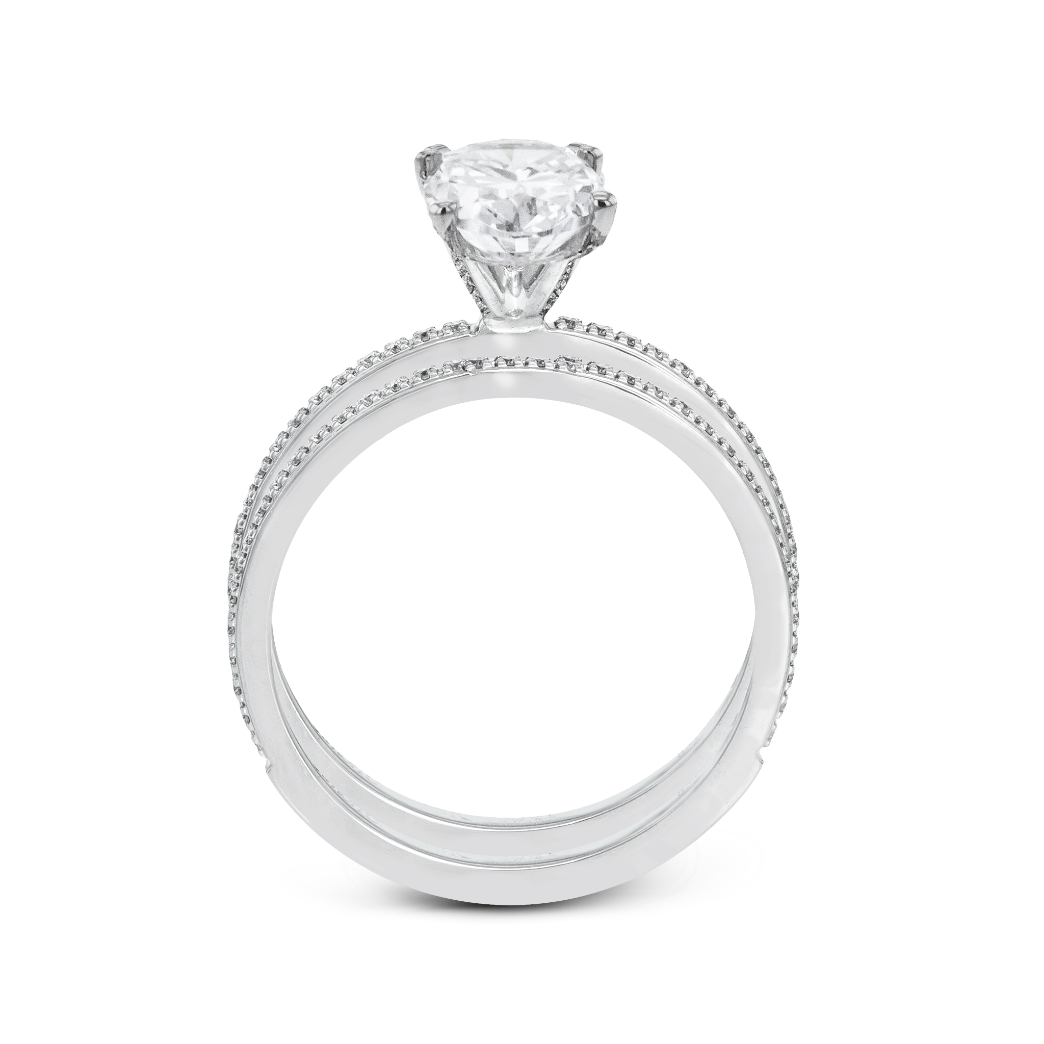 Oval - cut Engagement Ring & Matching Wedding Band in 18k Gold with Diamonds - Simon G. Jewelry