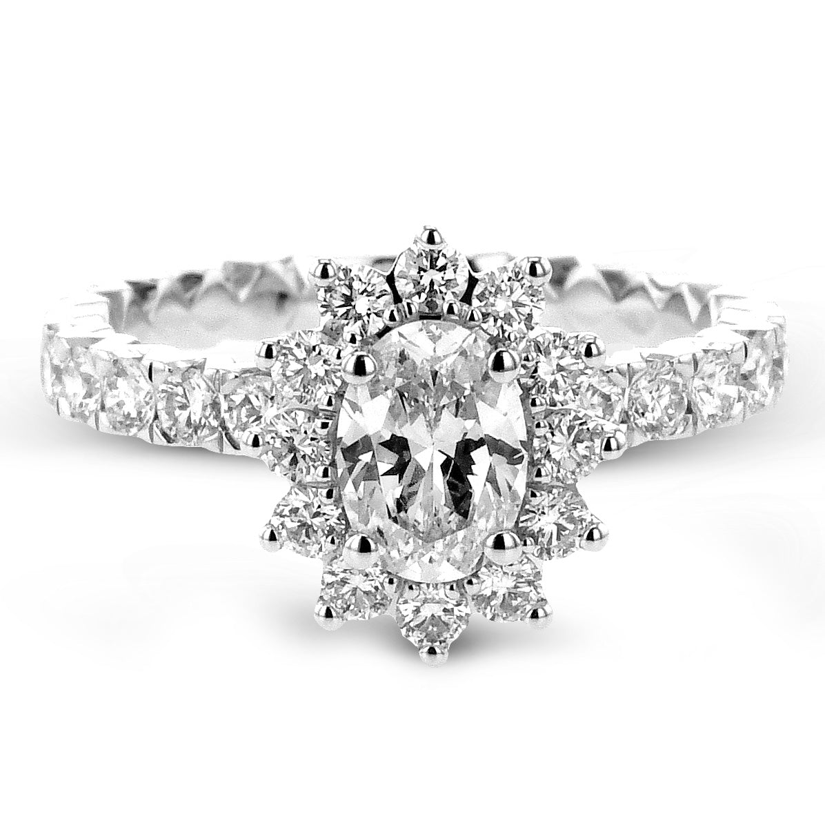 Oval - Cut Flower Halo Engagement Ring In 18k Gold With Diamonds - Simon G. Jewelry