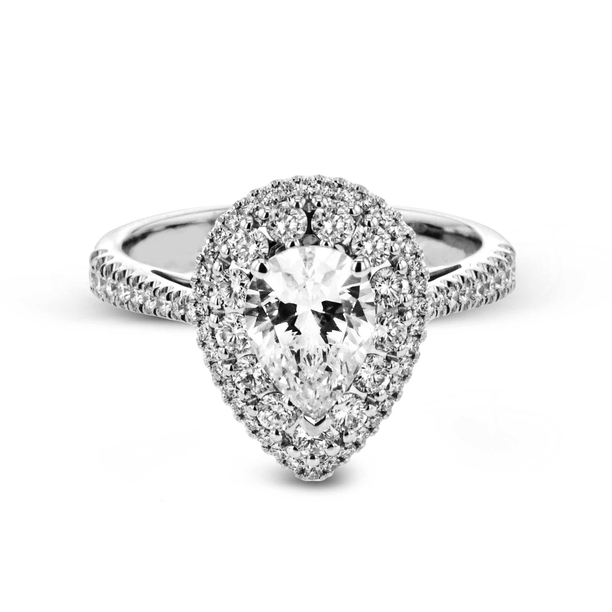 Pear - Cut Double - Halo Engagement Ring In 18k Gold With Diamonds - Simon G. Jewelry