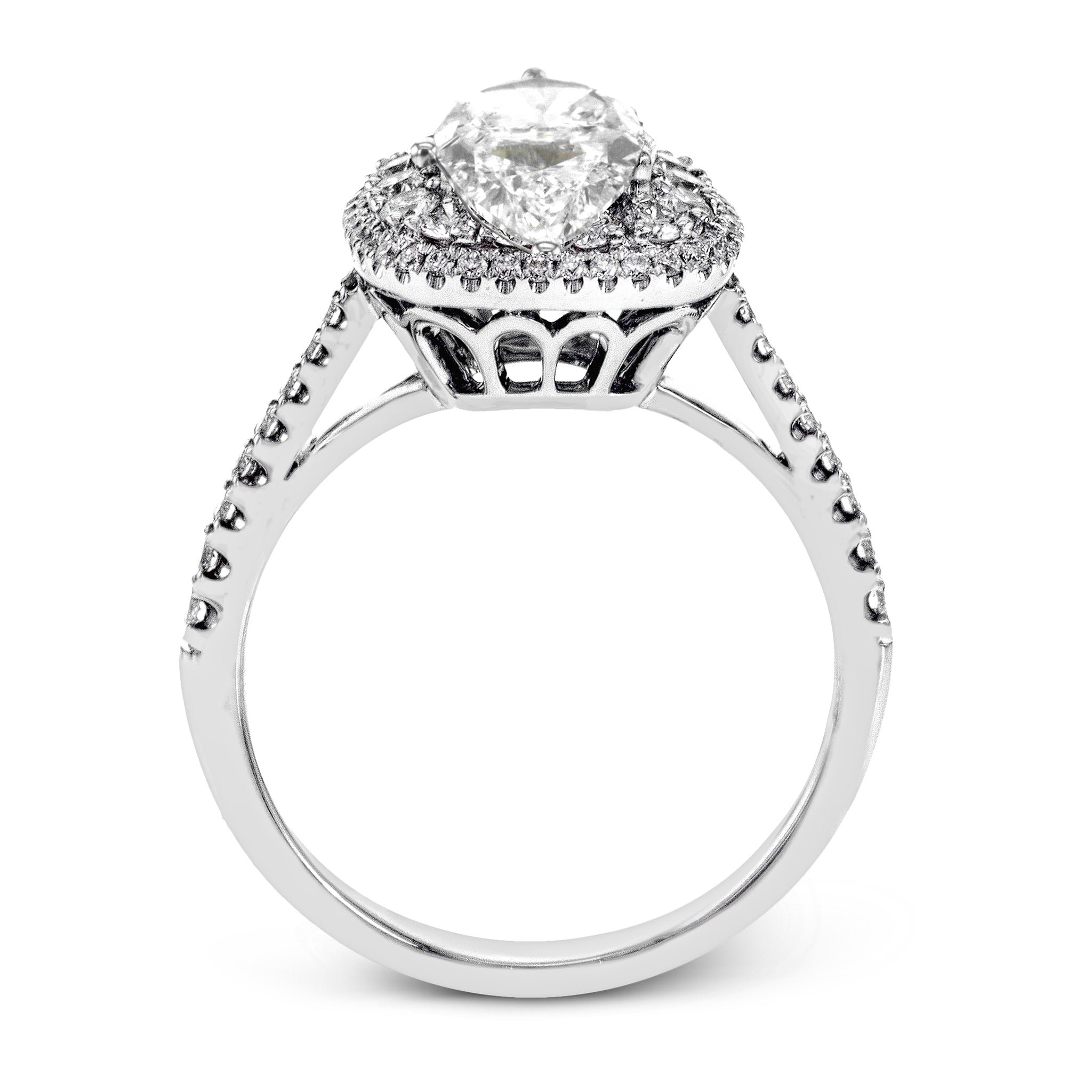 Pear - Cut Double - Halo Engagement Ring In 18k Gold With Diamonds - Simon G. Jewelry
