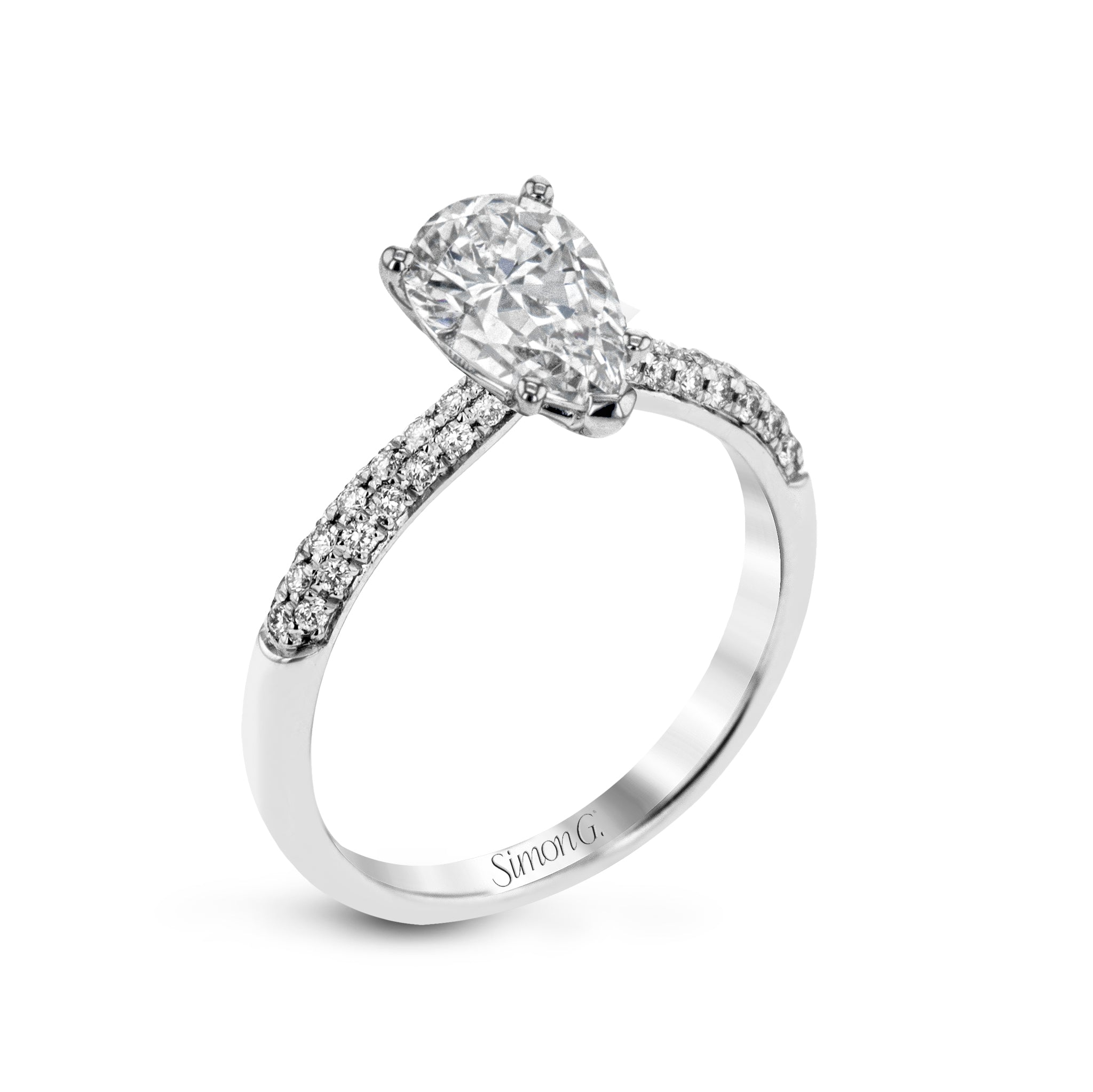 Pear - cut Engagement Ring & Matching Wedding Band in 18k Gold with Diamonds - Simon G. Jewelry
