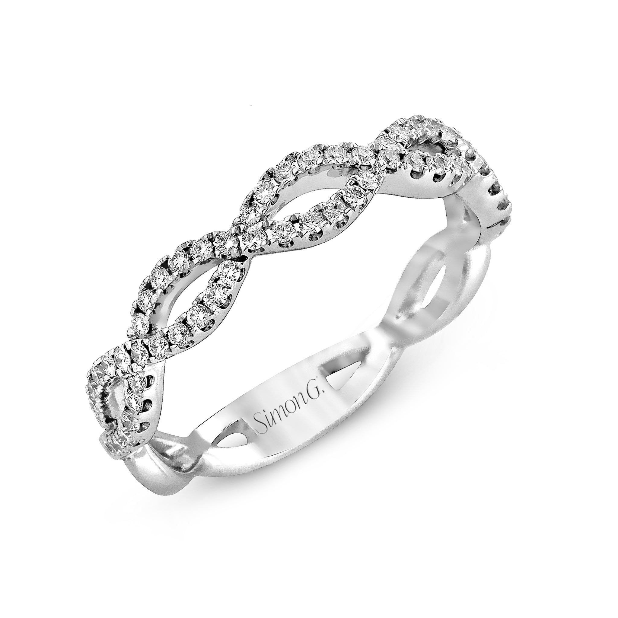 Round - cut Criss - cross Engagement Ring & Matching Wedding Band in 18K Gold with Diamonds - Simon G. Jewelry
