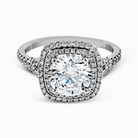 Round - cut Double - Halo Engagement Ring & Matching Wedding Band in 18k Gold with Diamonds - Simon G. Jewelry