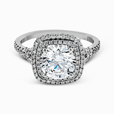 Round - cut Double - Halo Engagement Ring & Matching Wedding Band in 18k Gold with Diamonds - Simon G. Jewelry