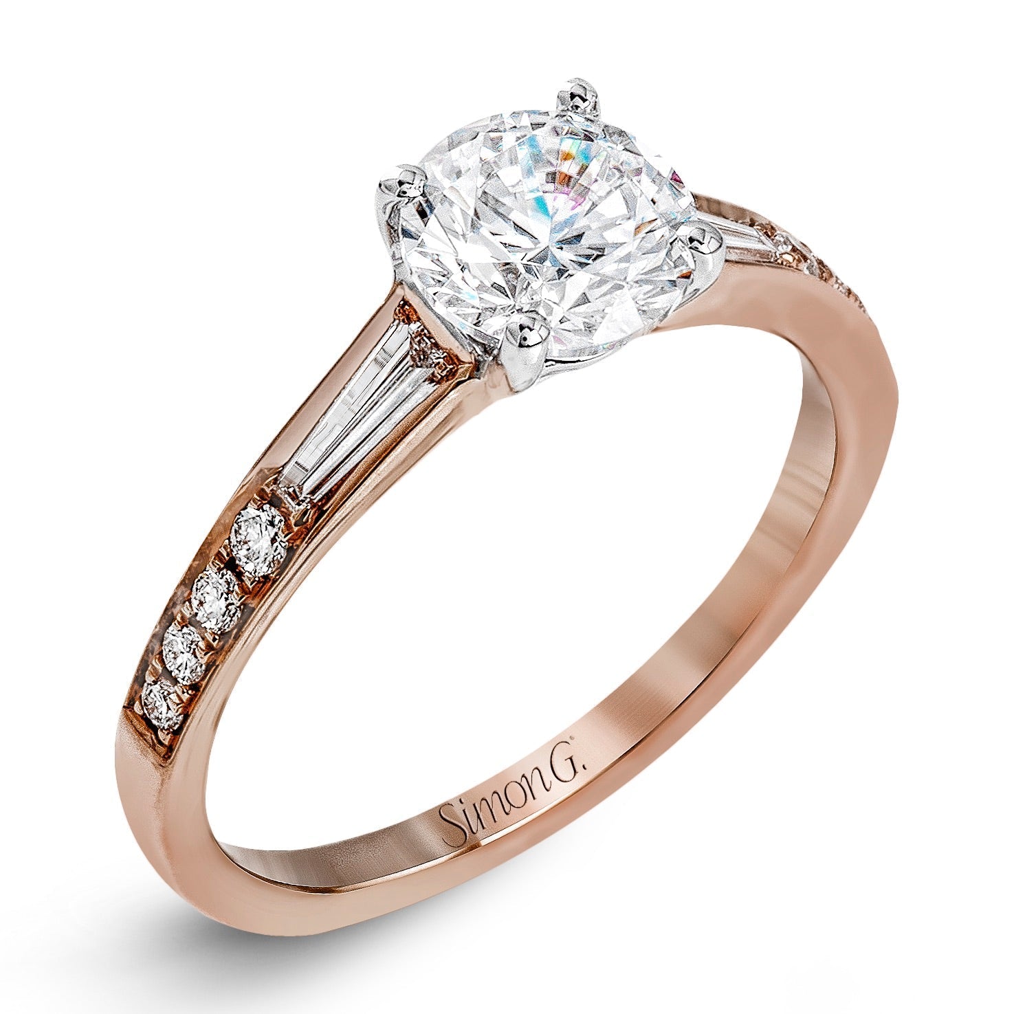 Round - cut Engagement Ring 18k Gold with Diamonds - Simon G. Jewelry