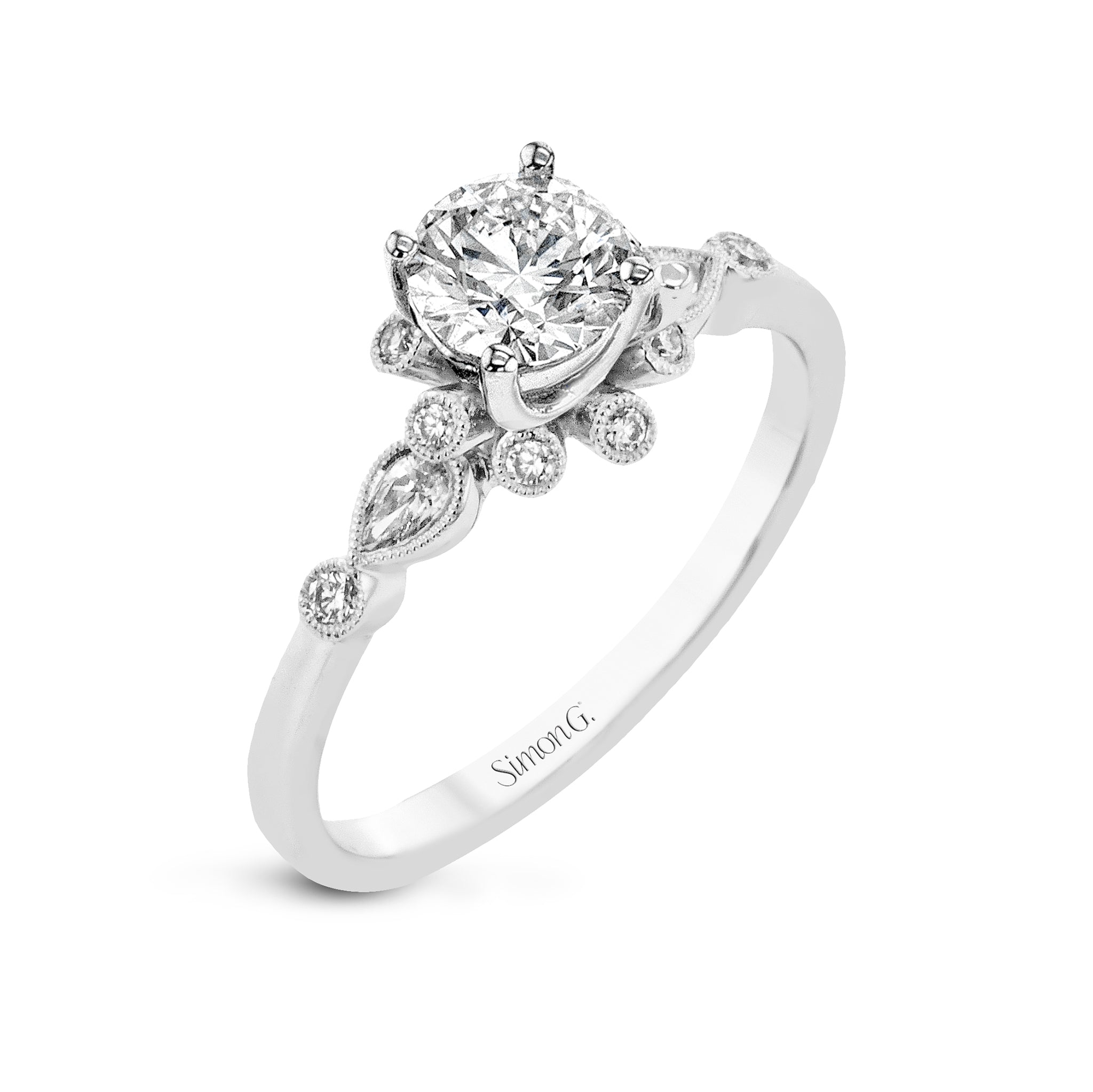 Round - cut Engagement Ring & Matching Wedding Band in 18k Gold with Diamonds - Simon G. Jewelry