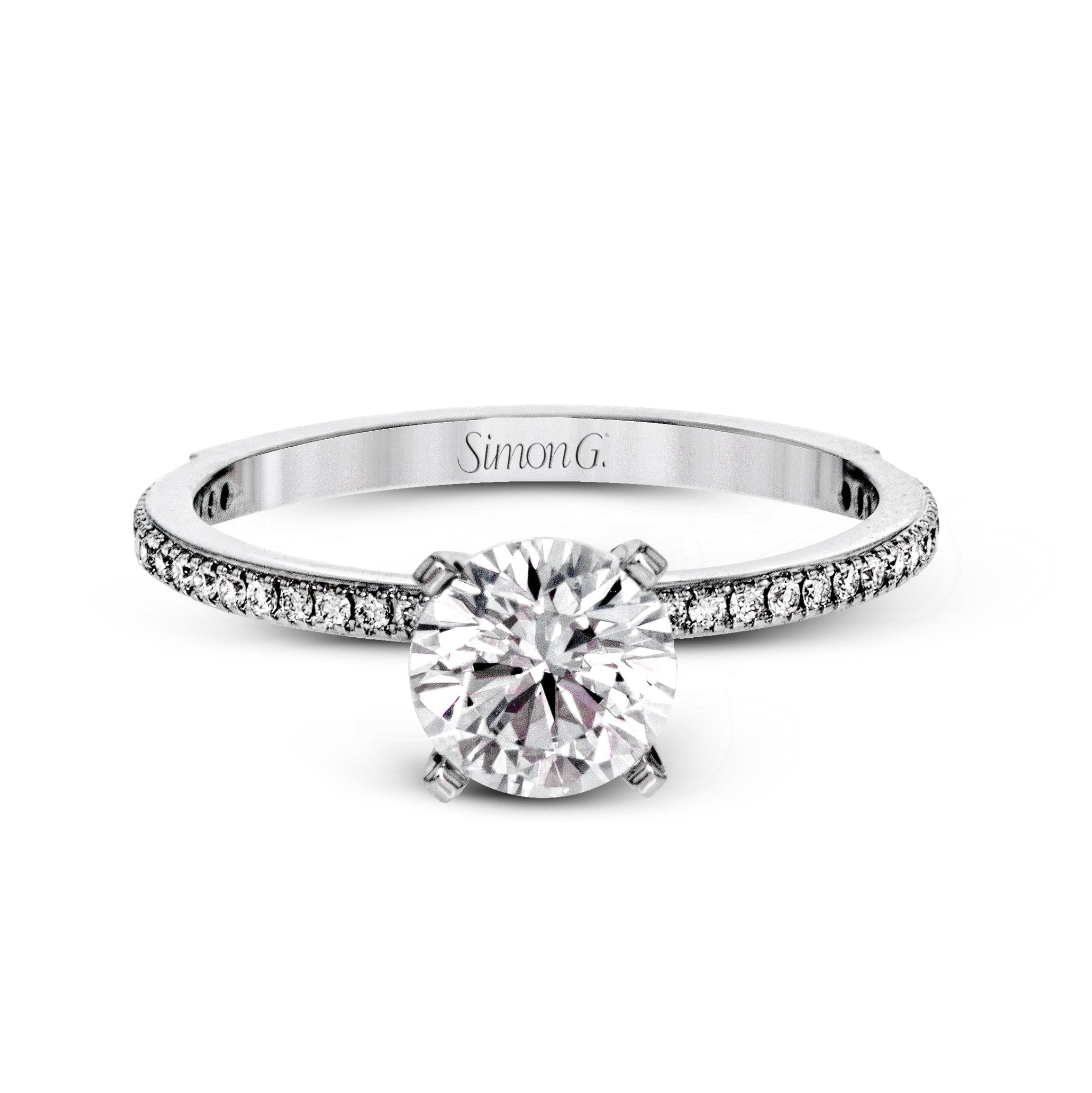 Round - cut Engagement Ring & Matching Wedding Band in 18k Gold with Diamonds - Simon G. Jewelry