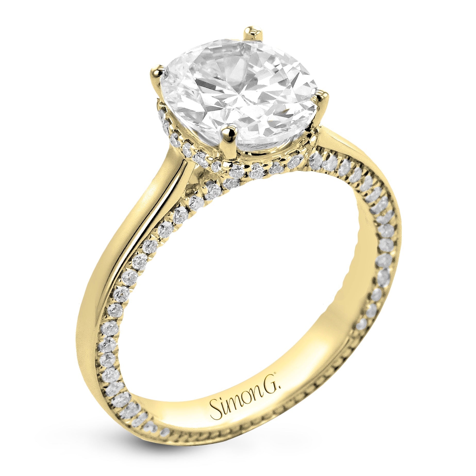 Round - cut Hidden Halo Engagement Ring in 18k Gold with Diamonds - Simon G. Jewelry