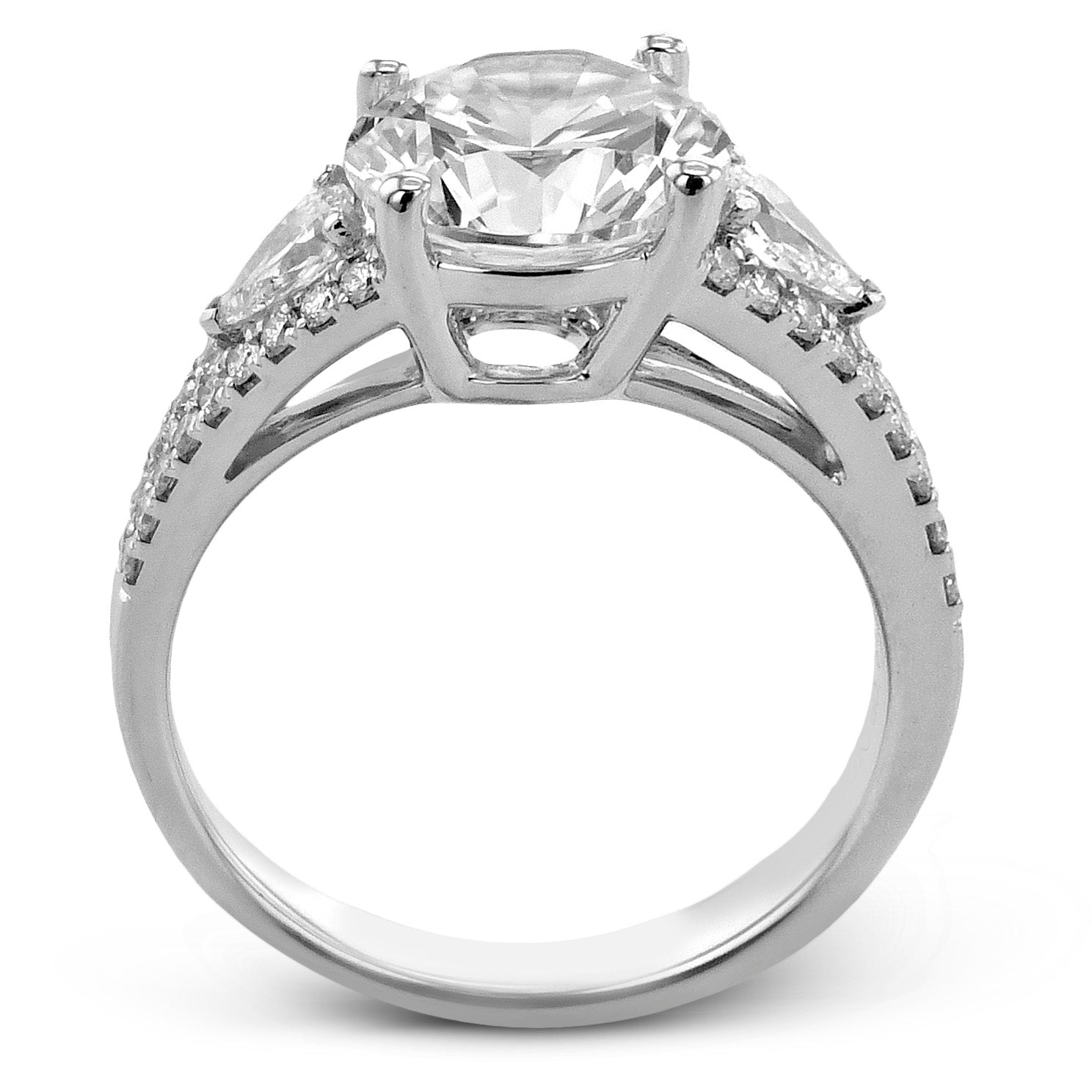 Round - cut Three - stone Engagement Ring in 18k Gold with Diamonds - Simon G. Jewelry