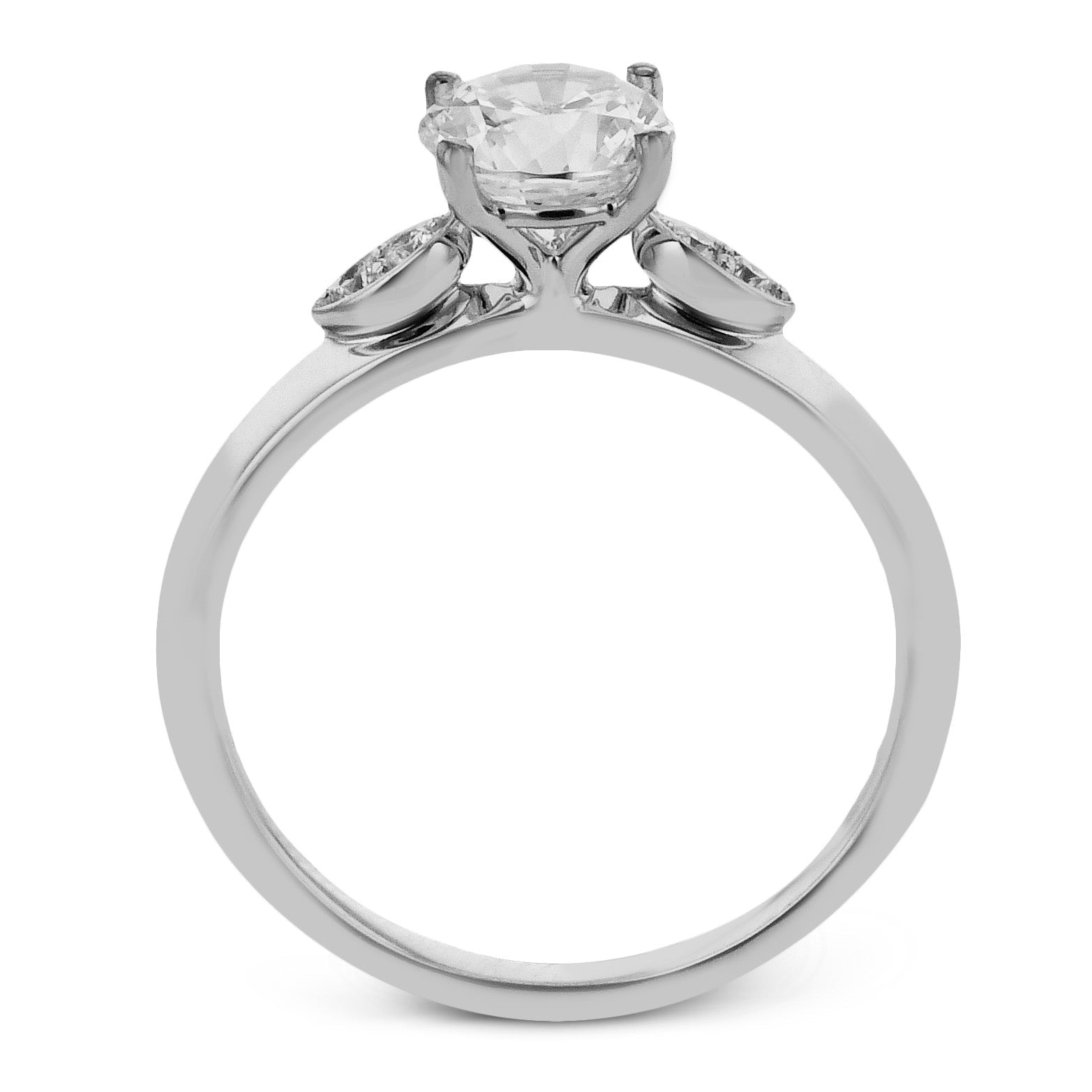 Round - cut Three - Stone Engagement Ring & Matching Wedding Band in 18k Gold with Diamonds - Simon G. Jewelry